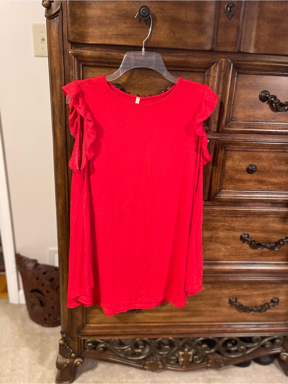 Beeson River Red Ruffle Sleeve Tunic Top